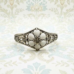 Caroly Pollack Cuff-- white Ceramic Flower signed & stamped